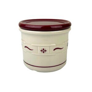 Longaberger Pottery Woven Traditions Red Small Crock Canister with Lid Kitchen